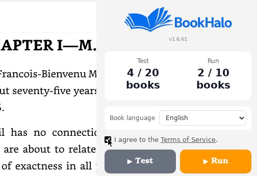 BookHaloの「Run」ボタンを枠で強調した実画面
